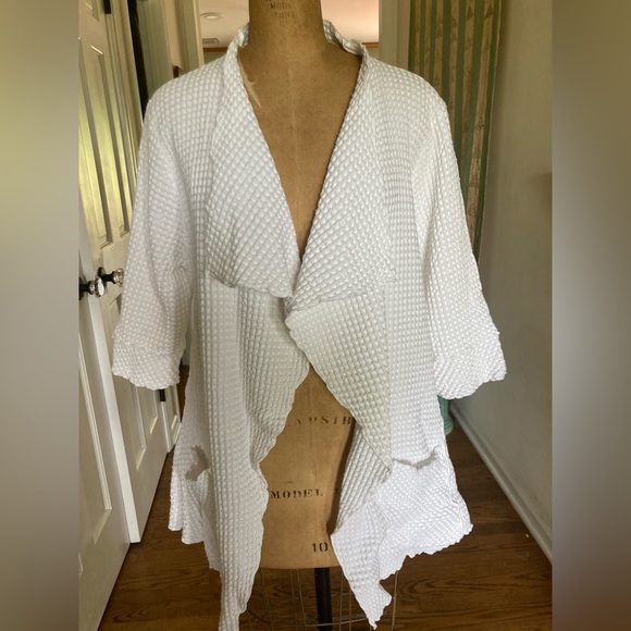NWT FOCUS Waffle Swing Cardigan Jacket 100% preshrunk Cotton WHITE COASTAL MED - Picture 2 of 13